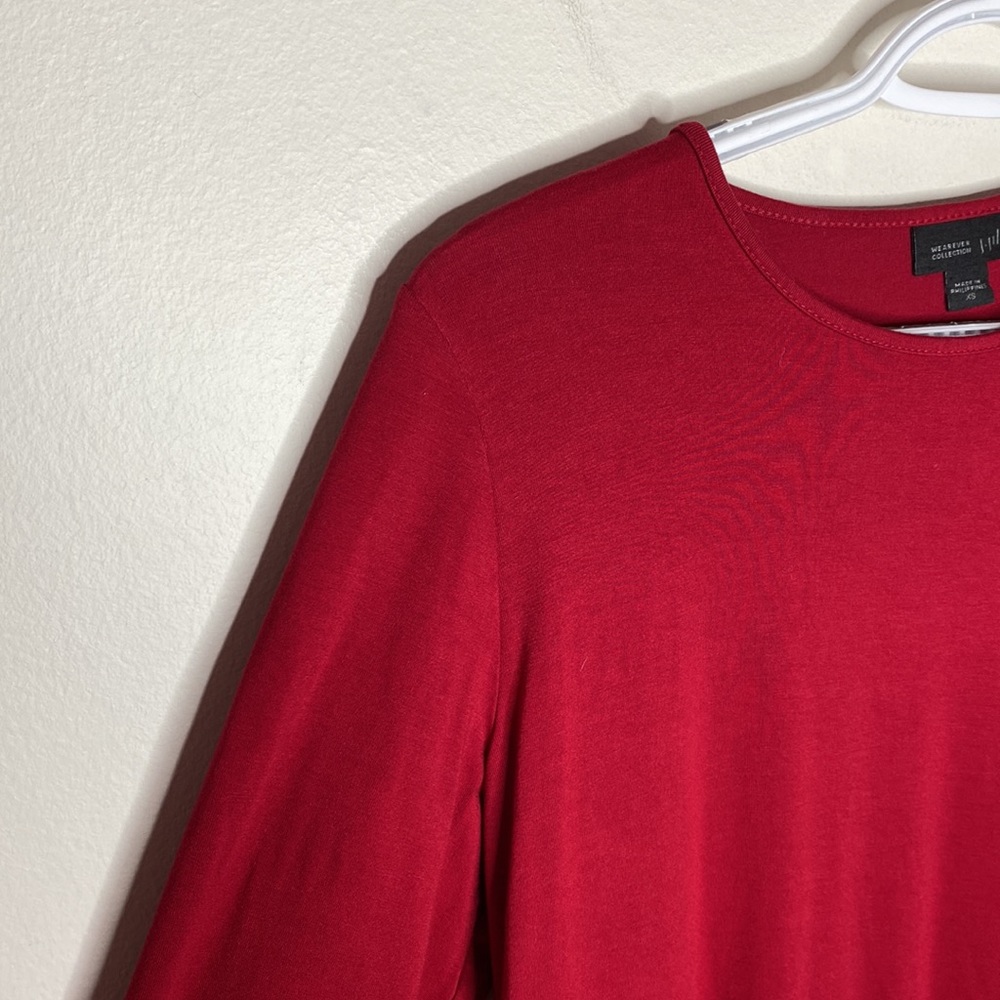 J Jill Wearever collection red stretch jersey knit tiered long sleeve dress XS - Picture 4 of 9